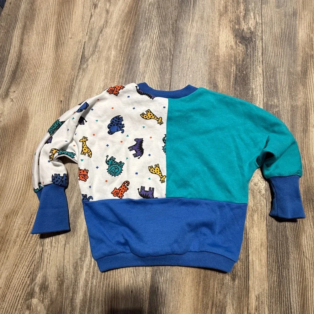 Vintage Bebe Terrifique Sweatshirt Set Animal Print Colorblock 90s Kids 12M
